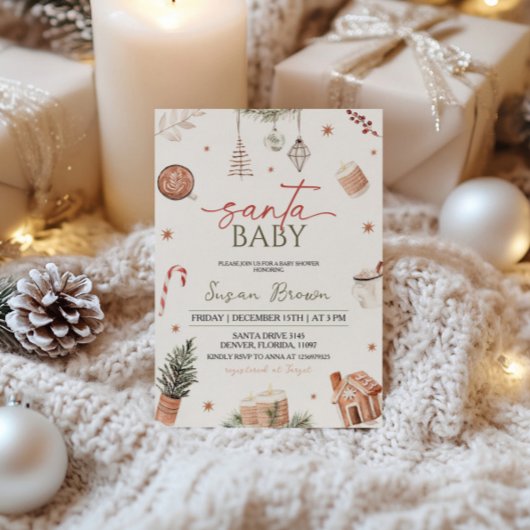Kerst Baby shower Santa Baby Kaart