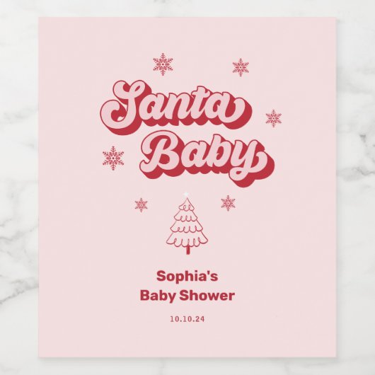Kerst Baby shower Santa Baby Wijn Etiket (Enkel label)