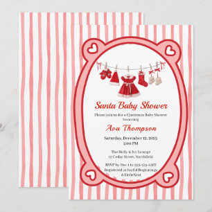 kerst-Baby shower   Santa Kleding Rood & Wit Kaart