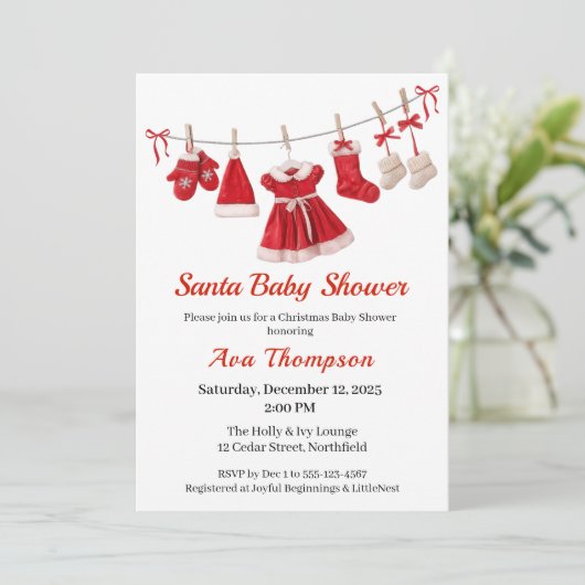 kerst-Baby shower | Santa Kleding Rood & Wit Kaart (Staand voorkant)