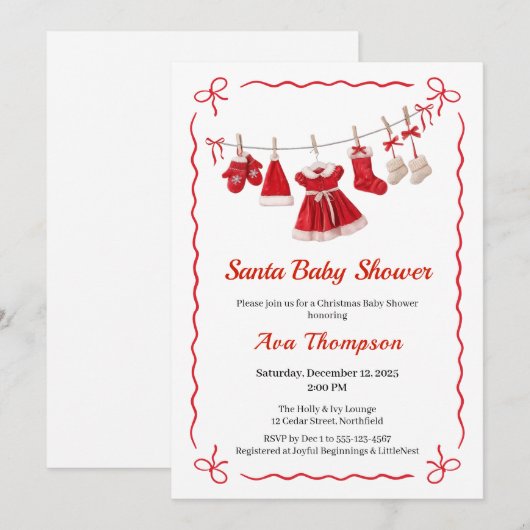 kerst-Baby shower | Santa Kleding Rood & Wit Kaart (Voorkant / Achterkant)