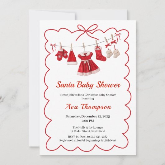 kerst-Baby shower | Santa Kleding Rood & Wit Kaart (Voorkant)
