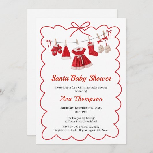kerst-Baby shower | Santa Kleding Rood & Wit Kaart (Voorkant / Achterkant)