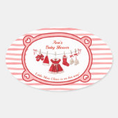 kerst-Baby shower | Santa Kleding Rood & Wit Ovale Sticker (Voorkant)