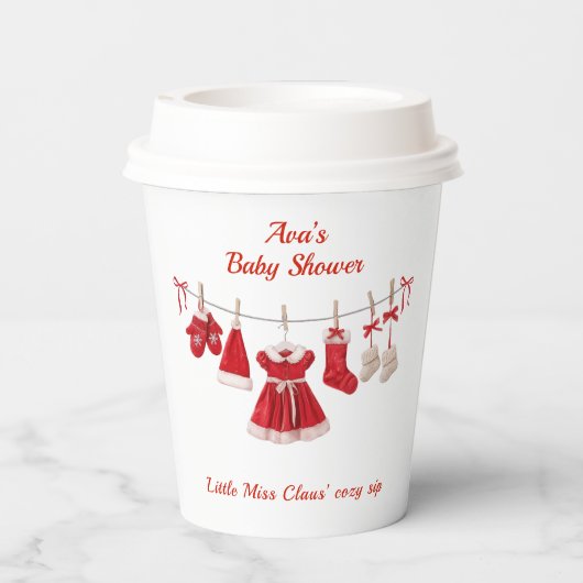 kerst-Baby shower | Santa Kleding Rood & Wit Papieren Bekers (Achterkant)