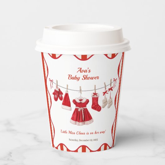 kerst-Baby shower | Santa Kleding Rood & Wit Papieren Bekers (Achterkant)
