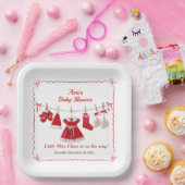 kerst-Baby shower | Santa Kleding Rood & Wit Papieren Bordje (Feest)