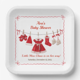 kerst-Baby shower | Santa Kleding Rood & Wit Papieren Bordje