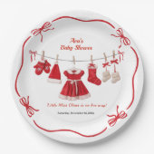 kerst-Baby shower | Santa Kleding Rood & Wit Papieren Bordje (Voorkant)