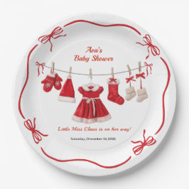 kerst-Baby shower | Santa Kleding Rood & Wit Papieren Bordje