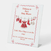 kerst-Baby shower | Santa Kleding Rood & Wit Reclamebord Met Voetstuk (Voorkant)