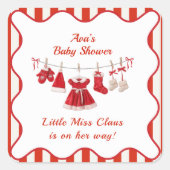kerst-Baby shower | Santa Kleding Rood & Wit Vierkante Sticker (Voorkant)
