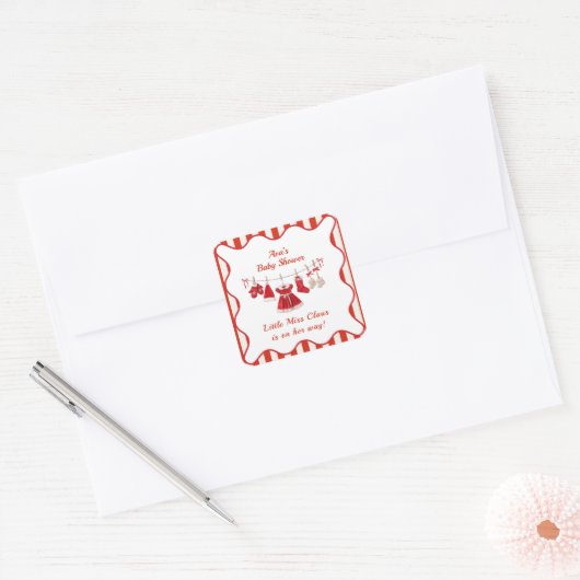 kerst-Baby shower | Santa Kleding Rood & Wit Vierkante Sticker (Envelop)