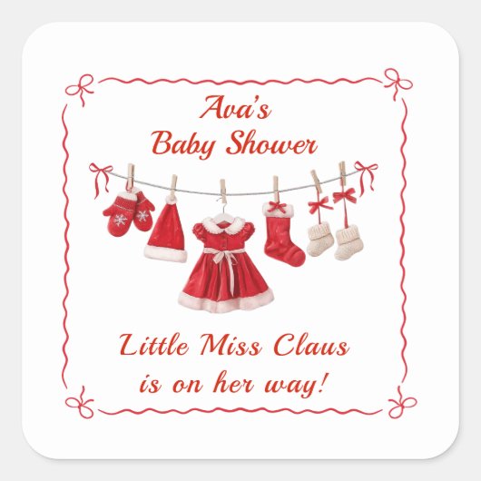 kerst-Baby shower | Santa Kleding Rood & Wit Vierkante Sticker (Voorkant)