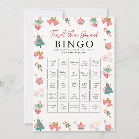 Kerst Baby shower spel - Vind de gast bingo Feestdagenkaart (Voorkant)