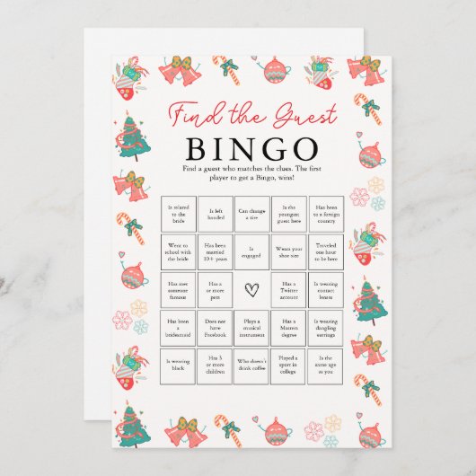 Kerst Baby shower spel - Vind de gast bingo Feestdagenkaart (Voorkant / Achterkant)