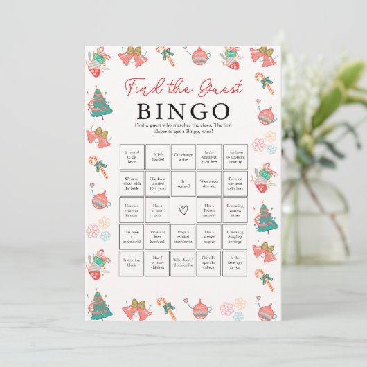 Kerst Baby shower spel - Vind de gast bingo Feestdagenkaart (Staand voorkant)