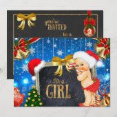 Kerst Baby shower Uitnodiging Baby Meisje (Voorkant / Achterkant)