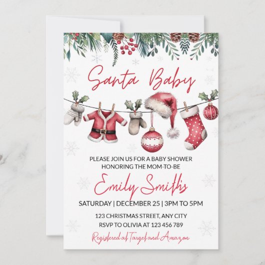 Kerst Baby shower Uitnodiging Set Sjabloon Sant (Voorkant)