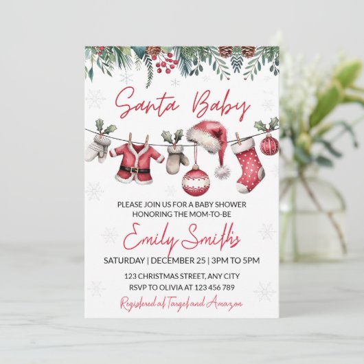 Kerst Baby shower Uitnodiging Set Sjabloon Sant (Staand voorkant)