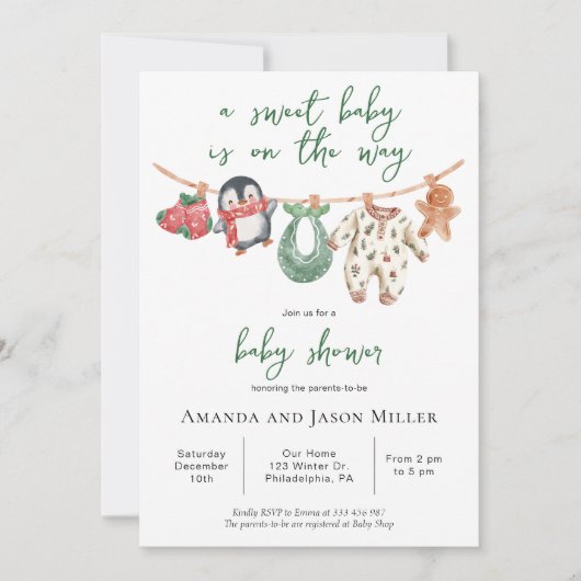 Kerst Baby shower winter leuke kleding Save The Date (Voorkant)