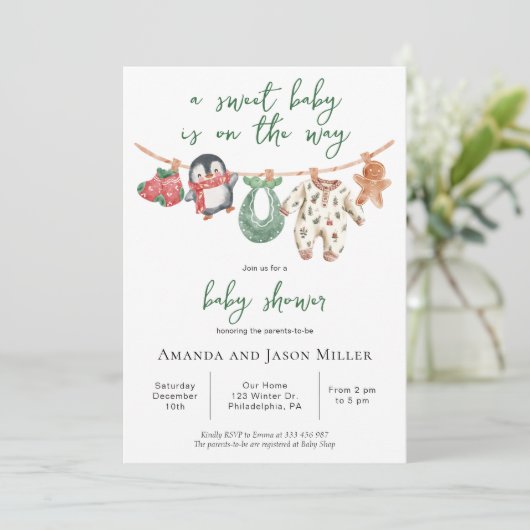Kerst Baby shower winter leuke kleding Save The Date (Staand voorkant)