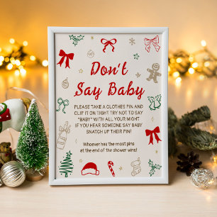Kerst Baby Shower Zeg Niet Baby Spel Poster