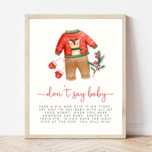Kerst Baby shower Zeg niet Baby Spelbord Poster