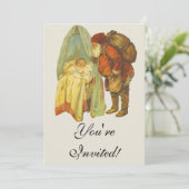 Kerst Baby Sint Claus Vintage Kaart (Staand voorkant)