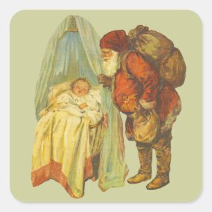 Kerst Baby Sint Claus Vintage Vierkante Sticker