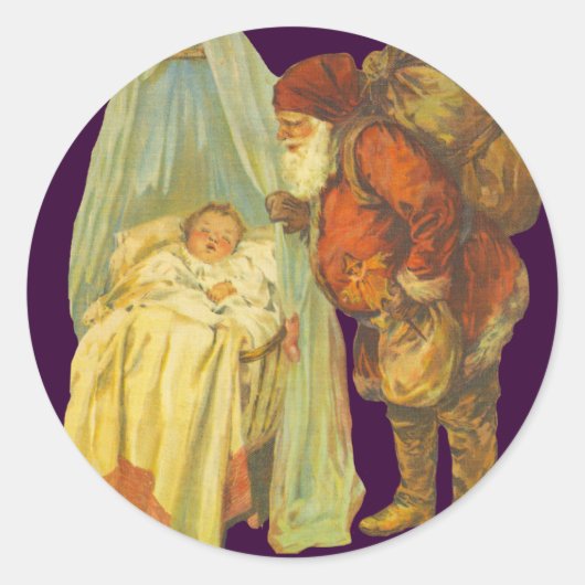 Kerst Baby Sinterklaas Vintage Ronde Sticker (Voorkant)