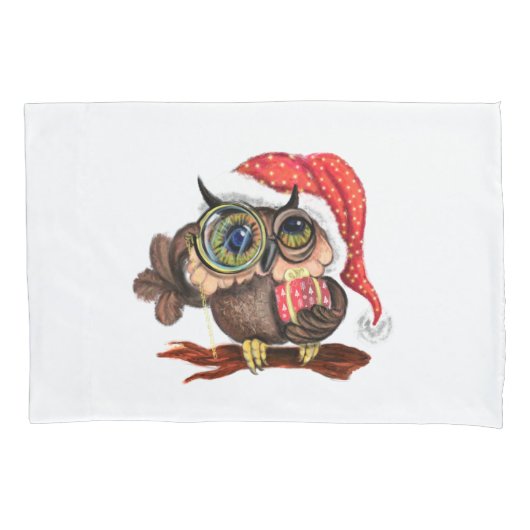 Kerst Baby Uil met Gift Kussen Hoesje Kussensloop (Voorkant)