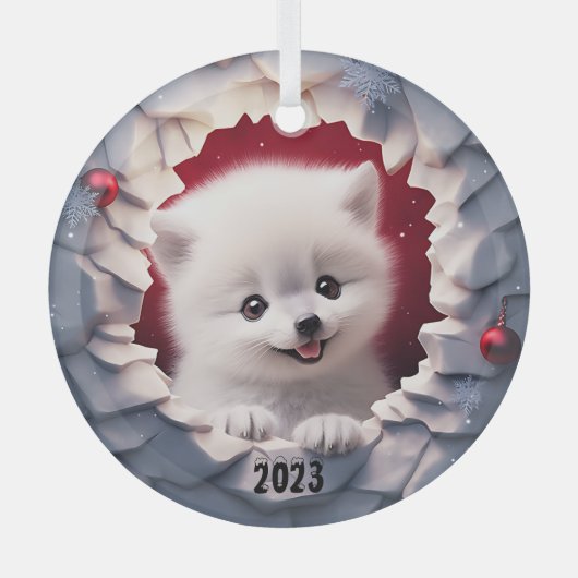 Kerst Baby White Fox Glas Ornament (Voorkant)