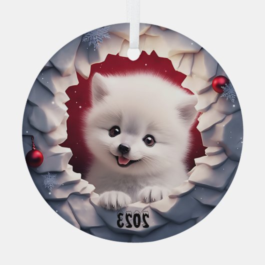 Kerst Baby White Fox Glas Ornament (Achterkant)