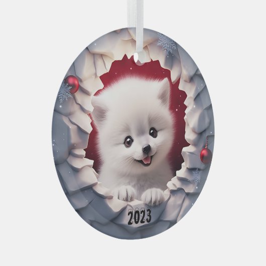 Kerst Baby White Fox Glas Ornament (Voorkant Rechts)