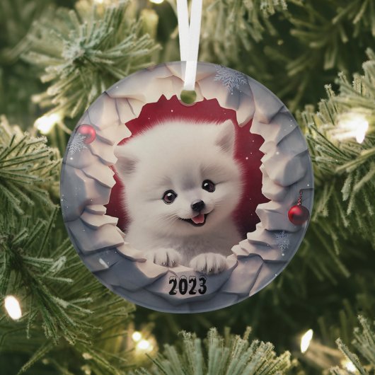 Kerst Baby White Fox Glas Ornament (Insitu)