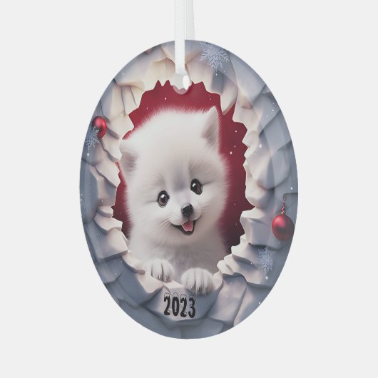 Kerst Baby White Fox Glas Ornament (Voorkant links)