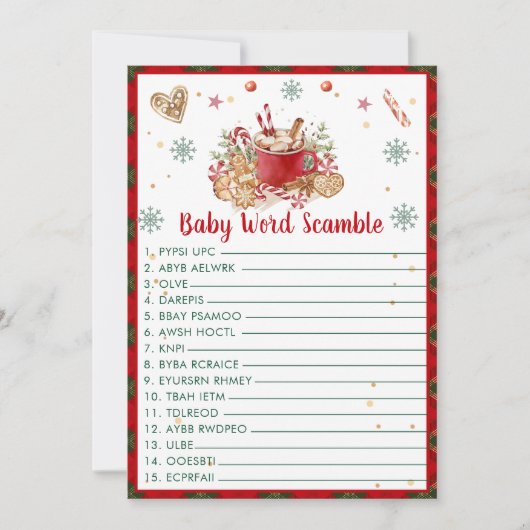 Kerst Baby Woord Scrammen Baby Shower Spelkaart Kaart (Voorkant)