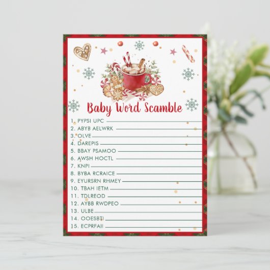 Kerst Baby Woord Scrammen Baby Shower Spelkaart Kaart (Staand voorkant)
