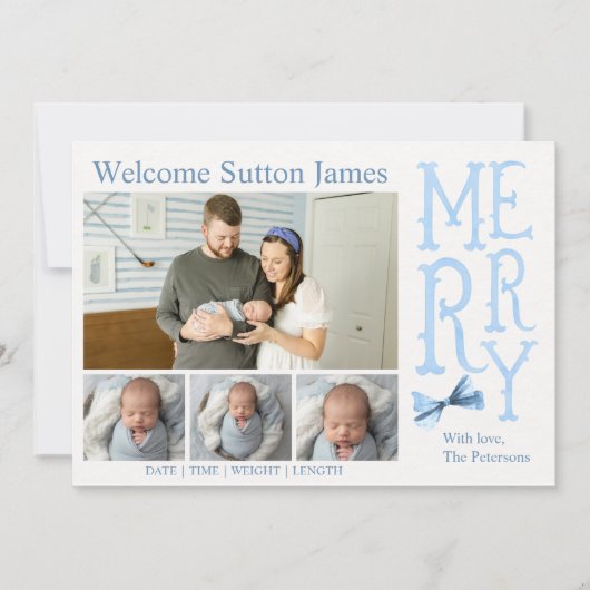 Kerst babyjongen geboorteaankondiging feestdagenkaart (Voorkant)