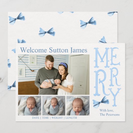 Kerst babyjongen geboorteaankondiging feestdagenkaart (Voorkant / Achterkant)