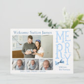 Kerst babyjongen geboorteaankondiging feestdagenkaart (Staand voorkant)