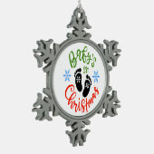 Kerst Baby's Eerste Kerstmis Voetafdruk Ornamen Tin Sneeuwvlok Ornament (Links)