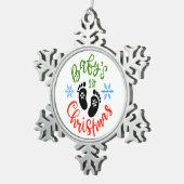 Kerst Baby's Eerste Kerstmis Voetafdruk Ornamen Tin Sneeuwvlok Ornament (Rechts)