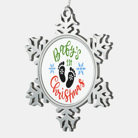 Kerst Baby's Eerste Kerstmis Voetafdruk Ornamen Tin Sneeuwvlok Ornament (Rechts)