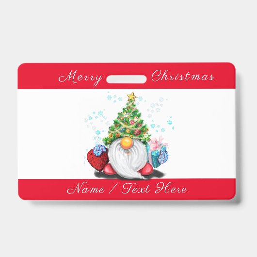 Kerst Badge Gnome met Geschenken met Aangepaste Na (Voorzijde)