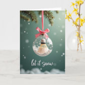 Kerst Badminton Sneeuw Kaart (Gele Bloem)