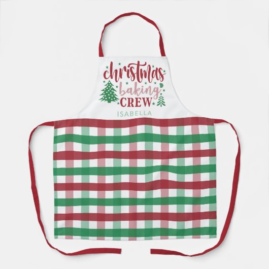 Kerst Bakken Crew Naam Plakken Matching Rood Schort (Voorkant)