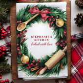 Kerst bakken krans gepersonaliseerde vakantie theedoek