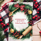 Kerst bakken krans gepersonaliseerde vakantie theedoek